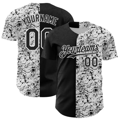 Custom White Black 3D Pattern Design Graffiti Splash Ink Authentic Baseball Jersey - Sky-Custom