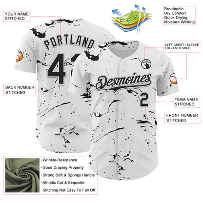 Custom White Black 3D Pattern Design Graffiti Splash Ink Authentic Baseball Jersey - Sky-Custom