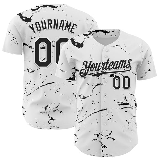 Custom White Black 3D Pattern Design Graffiti Splash Ink Authentic Baseball Jersey - Sky-Custom