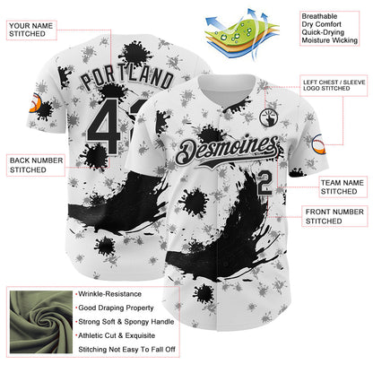 Custom White Black 3D Pattern Design Graffiti Splash Ink Authentic Baseball Jersey - Sky-Custom
