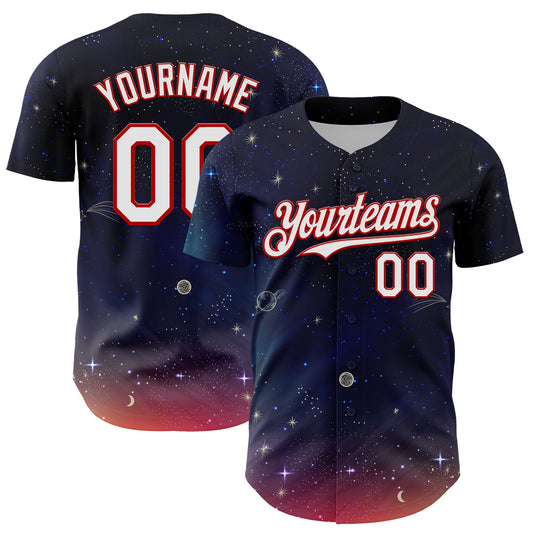 Custom Navy White-Red 3D Pattern Design Space Galaxy Star Authentic Baseball Jersey - Sky-Custom