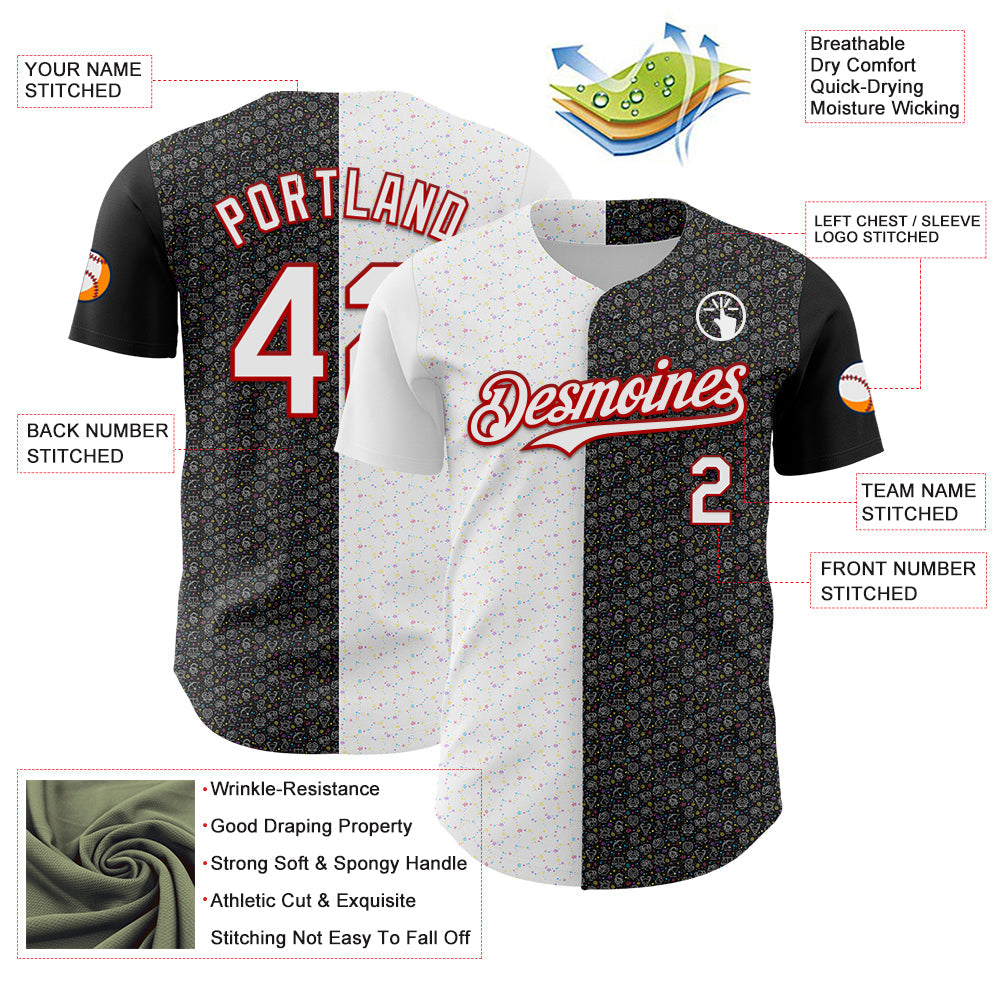 Custom Black White-Red 3D Pattern Design Constellation Space Galaxy Star Authentic Baseball Jersey - Sky-Custom