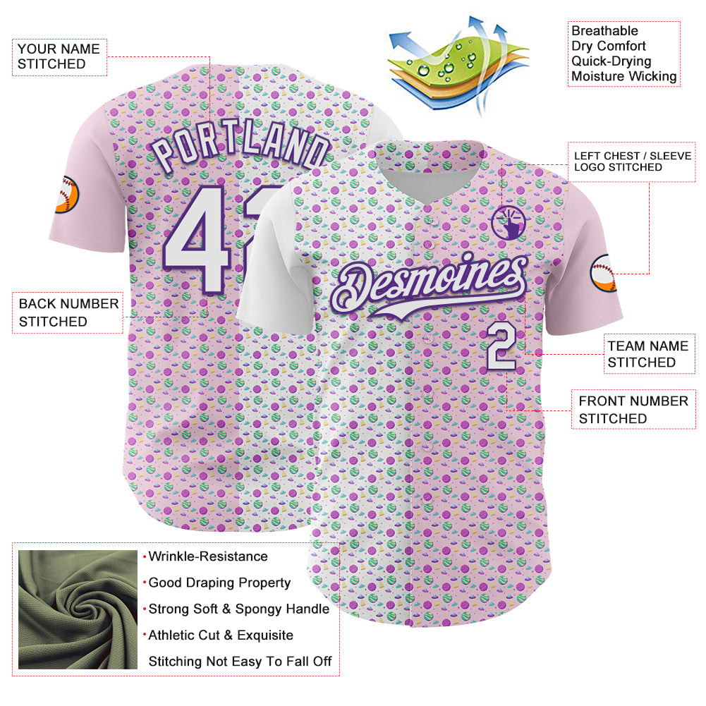 Custom Light Pink White-Purple 3D Pattern Design Pixel Universe Authentic Baseball Jersey - Sky-Custom
