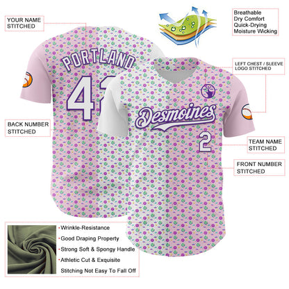 Custom Light Pink White-Purple 3D Pattern Design Pixel Universe Authentic Baseball Jersey - Sky-Custom