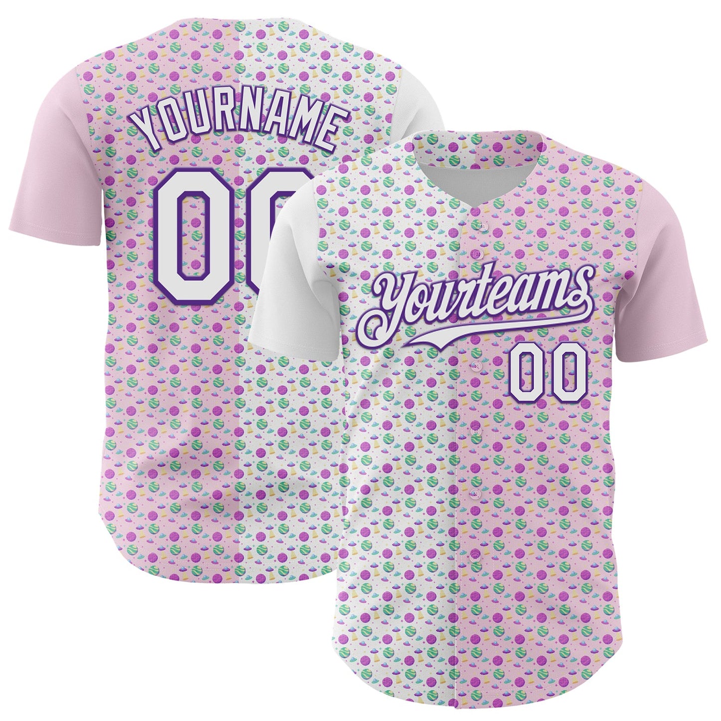 Custom Light Pink White-Purple 3D Pattern Design Pixel Universe Authentic Baseball Jersey - Sky-Custom