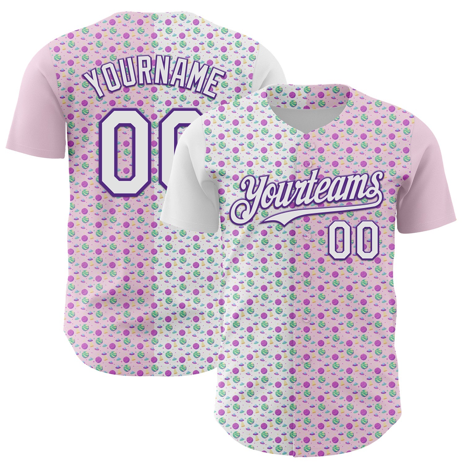 Custom Light Pink White-Purple 3D Pattern Design Pixel Universe Authentic Baseball Jersey - Sky-Custom