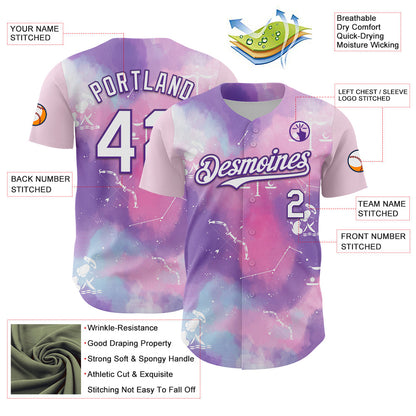 Custom Purple White 3D Pattern Design Constellation Space Galaxy Star Authentic Baseball Jersey - Sky-Custom