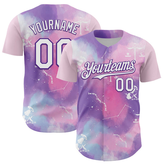 Custom Purple White 3D Pattern Design Constellation Space Galaxy Star Authentic Baseball Jersey - Sky-Custom