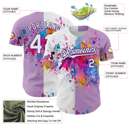 Custom Light Purple White-Purple 3D Pattern Design Graffiti Splash Authentic Baseball Jersey - Sky-Custom
