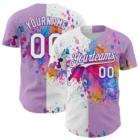 Custom Light Purple White-Purple 3D Pattern Design Graffiti Splash Authentic Baseball Jersey - Sky-Custom