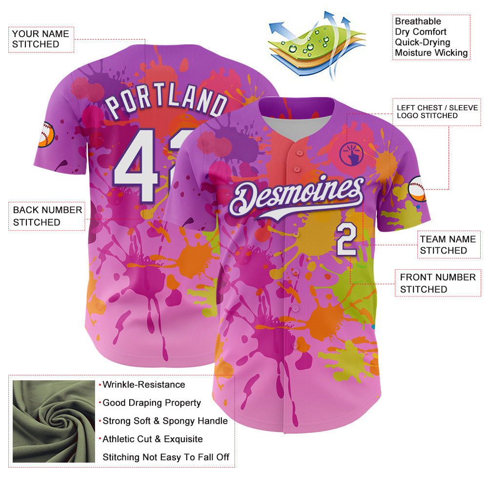 Custom Purple White 3D Pattern Design Graffiti Splash Authentic Baseball Jersey - Sky-Custom