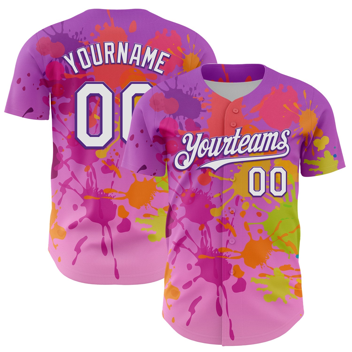 Custom Purple White 3D Pattern Design Graffiti Splash Authentic Baseball Jersey - Sky-Custom