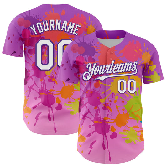 Custom Purple White 3D Pattern Design Graffiti Splash Authentic Baseball Jersey - Sky-Custom
