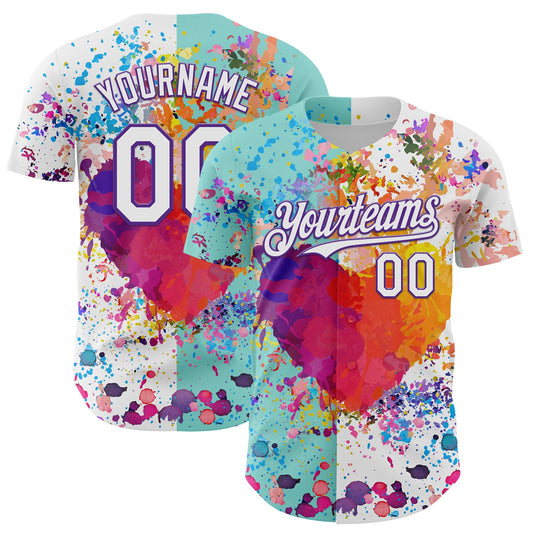 Custom White Ice Blue-Purple 3D Pattern Design Graffiti Splash Authentic Baseball Jersey - Sky-Custom