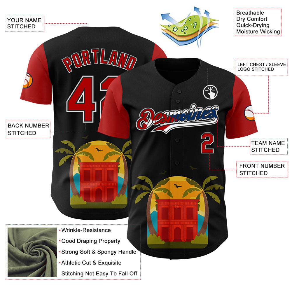 Custom Black Red White-Cuban Flag 3D Cuba Authentic Baseball Jersey - Sky-Custom