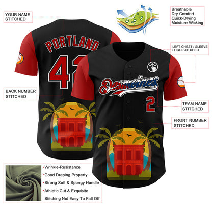 Custom Black Red White-Cuban Flag 3D Cuba Authentic Baseball Jersey - Sky-Custom