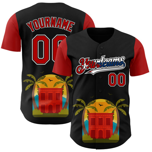 Custom Black Red White-Cuban Flag 3D Cuba Authentic Baseball Jersey - Sky-Custom