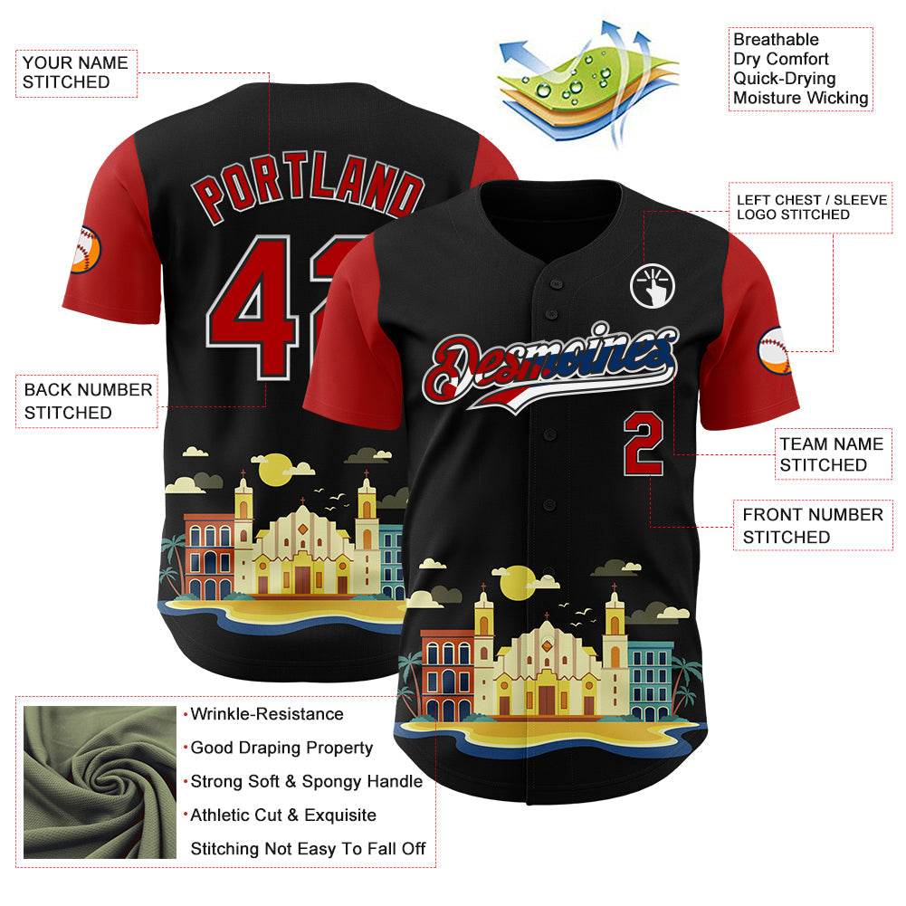 Custom Black Red White-Cuban Flag 3D Cuba Santiago Authentic Baseball Jersey - Sky-Custom