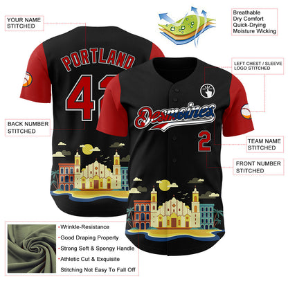 Custom Black Red White-Cuban Flag 3D Cuba Santiago Authentic Baseball Jersey - Sky-Custom