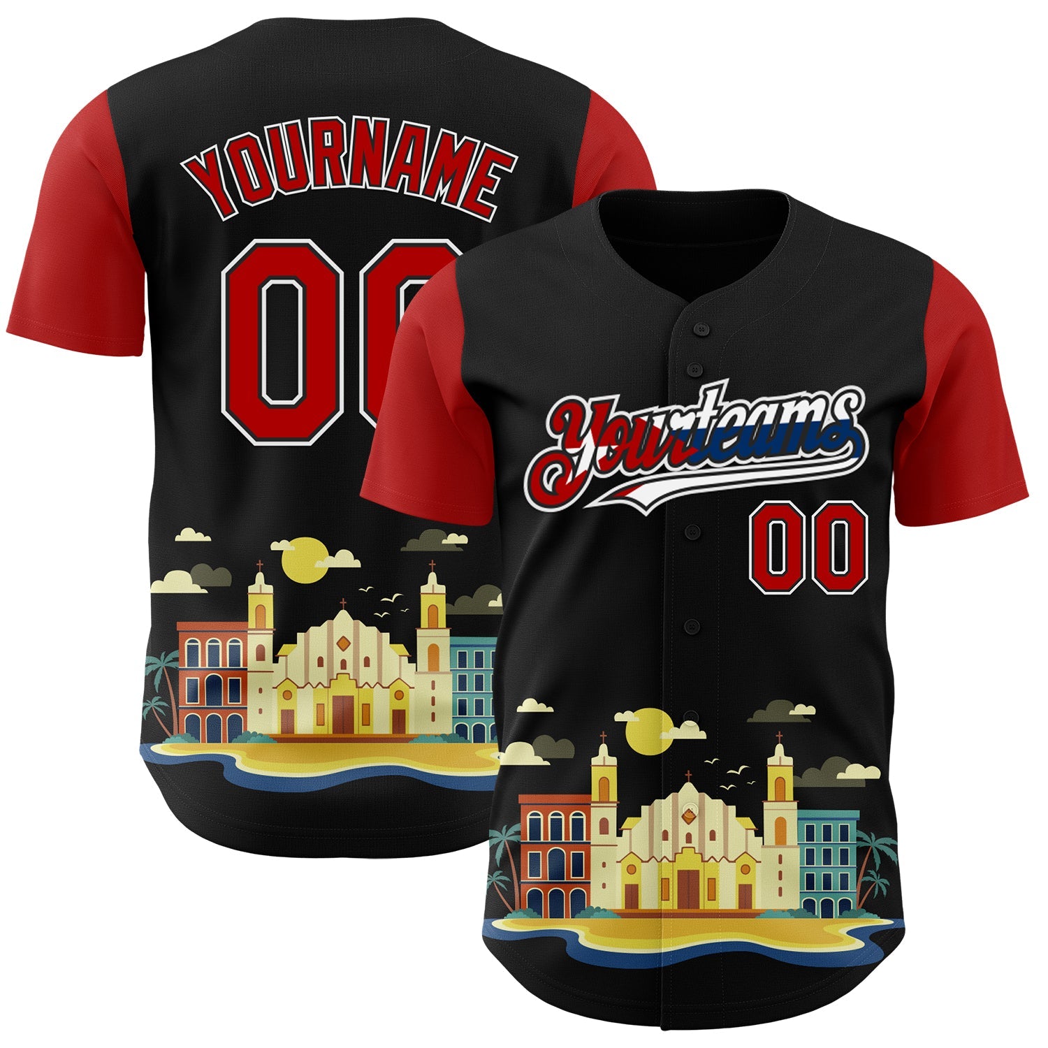 Custom Black Red White-Cuban Flag 3D Cuba Santiago Authentic Baseball Jersey - Sky-Custom