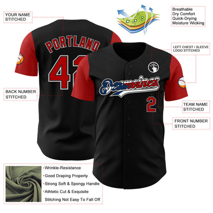 Custom Black Red White-Puerto Rican Flag 3D Puerto Rico Authentic Baseball Jersey - Sky-Custom