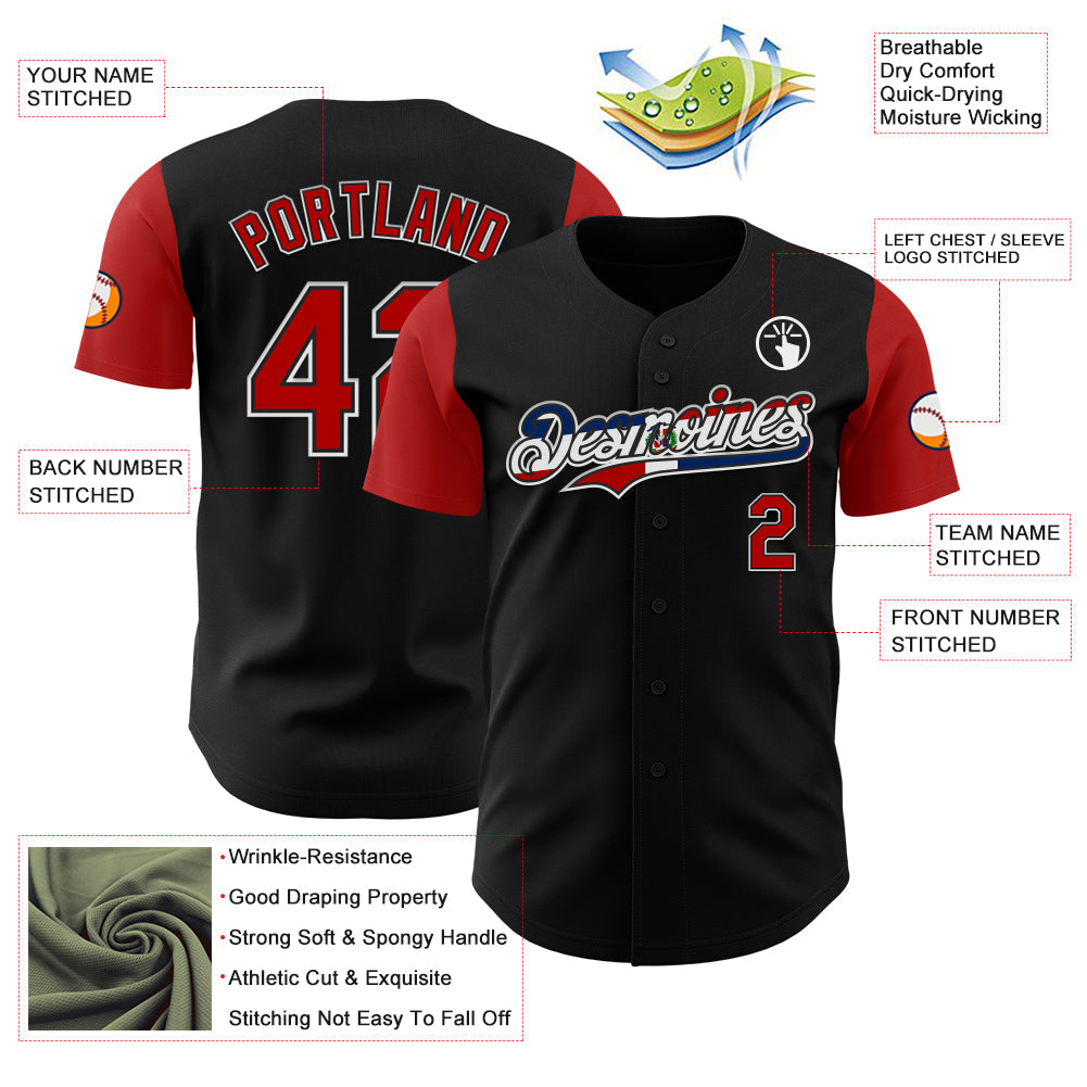 Custom Black Red White-Dominican Republic Flag 3D Dominican Republic Authentic Baseball Jersey - Sky-Custom