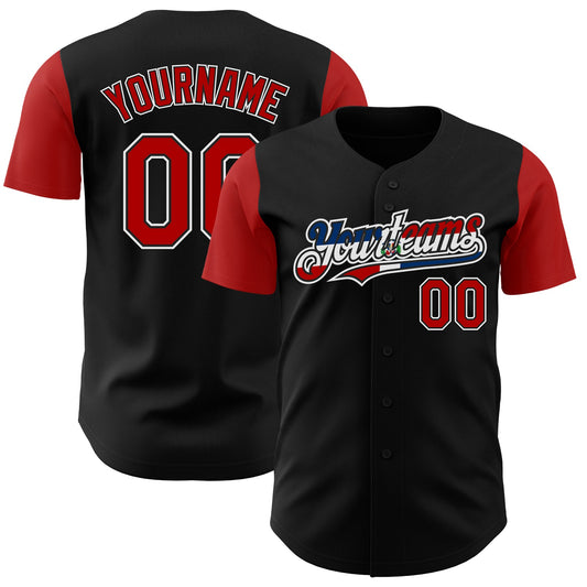 Custom Black Red White-Dominican Republic Flag 3D Dominican Republic Authentic Baseball Jersey - Sky-Custom