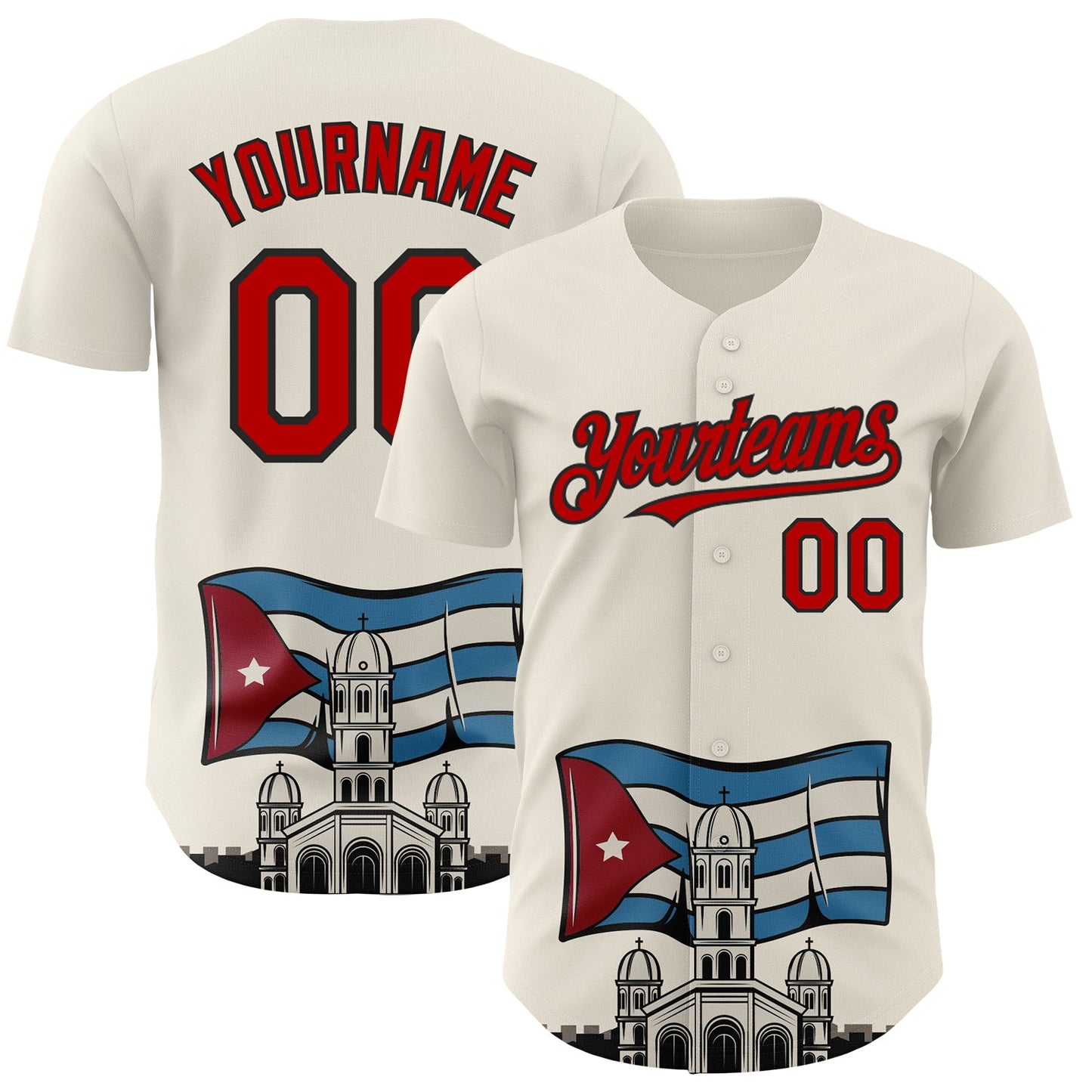 Custom Cream Red-Black 3D Cuba Santiago Cuban Flag Authentic Baseball Jersey - Sky-Custom