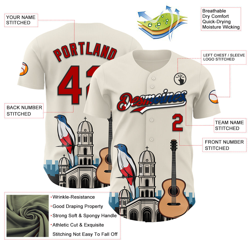 Custom Cream Red Black-Cuban Flag 3D Cuba Santiago Authentic Baseball Jersey - Sky-Custom