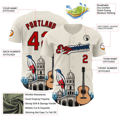 Custom Cream Red Black-Cuban Flag 3D Cuba Santiago Authentic Baseball Jersey - Sky-Custom