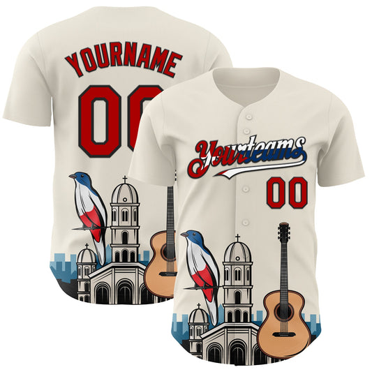 Custom Cream Red Black-Cuban Flag 3D Cuba Santiago Authentic Baseball Jersey - Sky-Custom