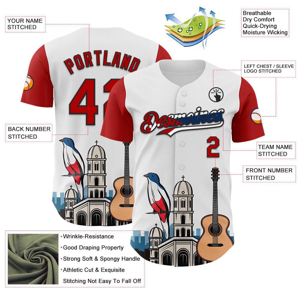 Custom White Red Black-Cuban Flag 3D Cuba Santiago Authentic Baseball Jersey - Sky-Custom