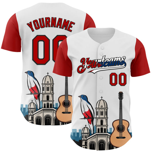 Custom White Red Black-Cuban Flag 3D Cuba Santiago Authentic Baseball Jersey - Sky-Custom