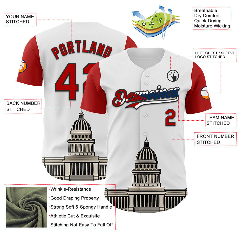 Custom White Red Black-Cuban Flag 3D Cuba Havana Authentic Baseball Jersey - Sky-Custom