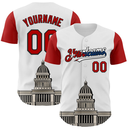 Custom White Red Black-Cuban Flag 3D Cuba Havana Authentic Baseball Jersey - Sky-Custom