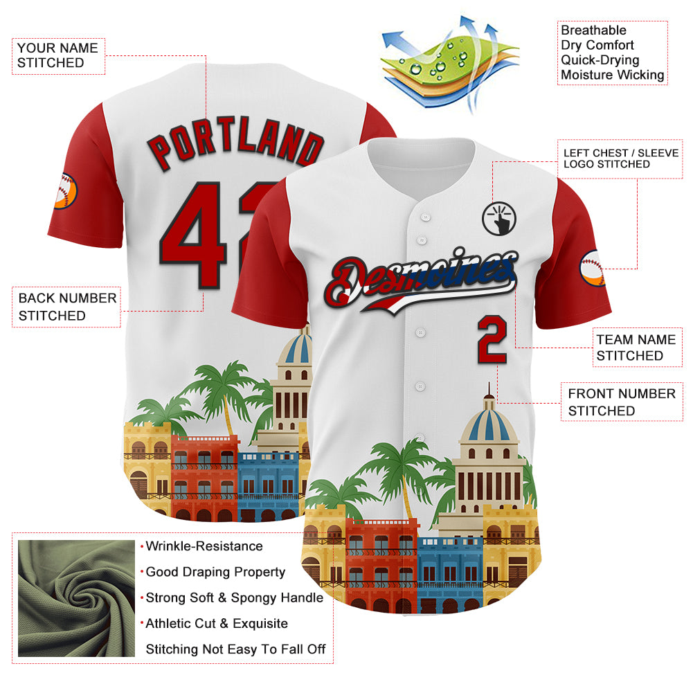 Custom White Red Black-Cuban Flag 3D Cuba Havana Authentic Baseball Jersey - Sky-Custom