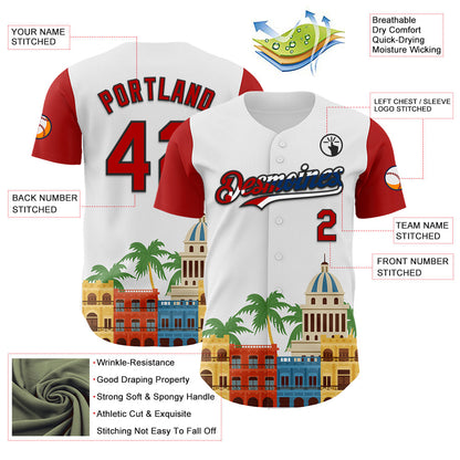 Custom White Red Black-Cuban Flag 3D Cuba Havana Authentic Baseball Jersey - Sky-Custom