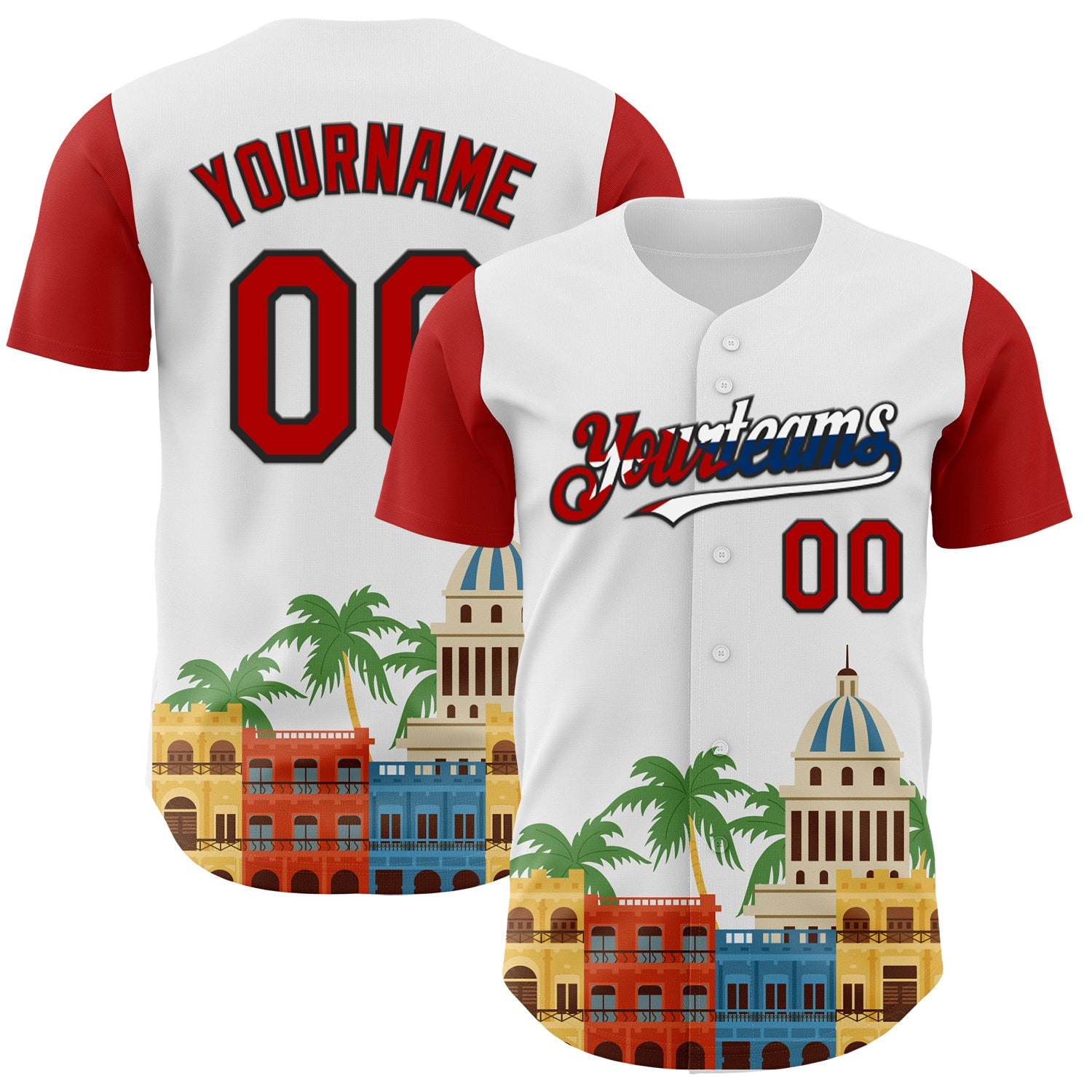 Custom White Red Black-Cuban Flag 3D Cuba Havana Authentic Baseball Jersey - Sky-Custom