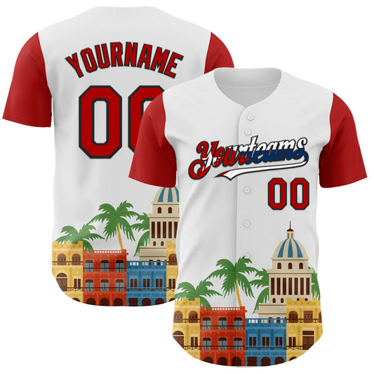 Custom White Red Black-Cuban Flag 3D Cuba Havana Authentic Baseball Jersey - Sky-Custom