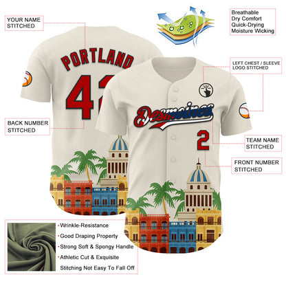 Custom Cream Red Black-Cuban Flag 3D Cuba Havana Authentic Baseball Jersey - Sky-Custom