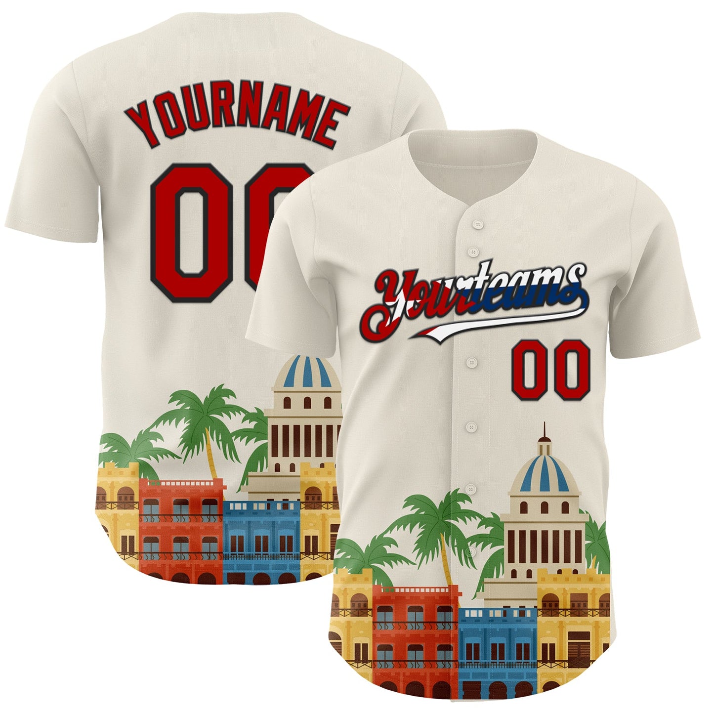 Custom Cream Red Black-Cuban Flag 3D Cuba Havana Authentic Baseball Jersey - Sky-Custom