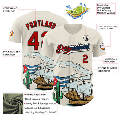 Custom Cream Red Black-Cuban Flag 3D Cuba Authentic Baseball Jersey - Sky-Custom