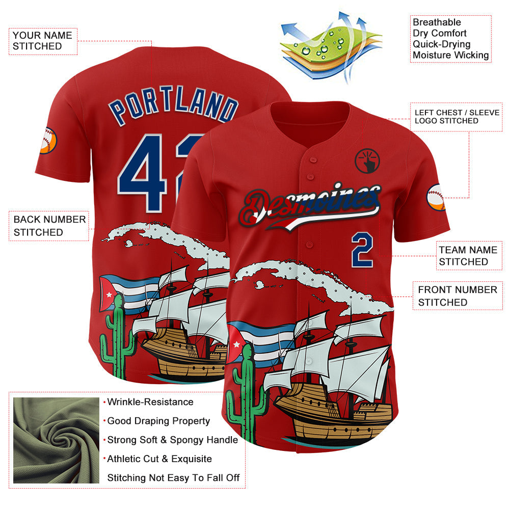 Custom Red US Navy Blue White Cuban Flag-Black 3D Cuba Authentic Baseball Jersey - Sky-Custom