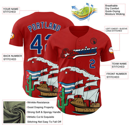 Custom Red US Navy Blue White Cuban Flag-Black 3D Cuba Authentic Baseball Jersey - Sky-Custom