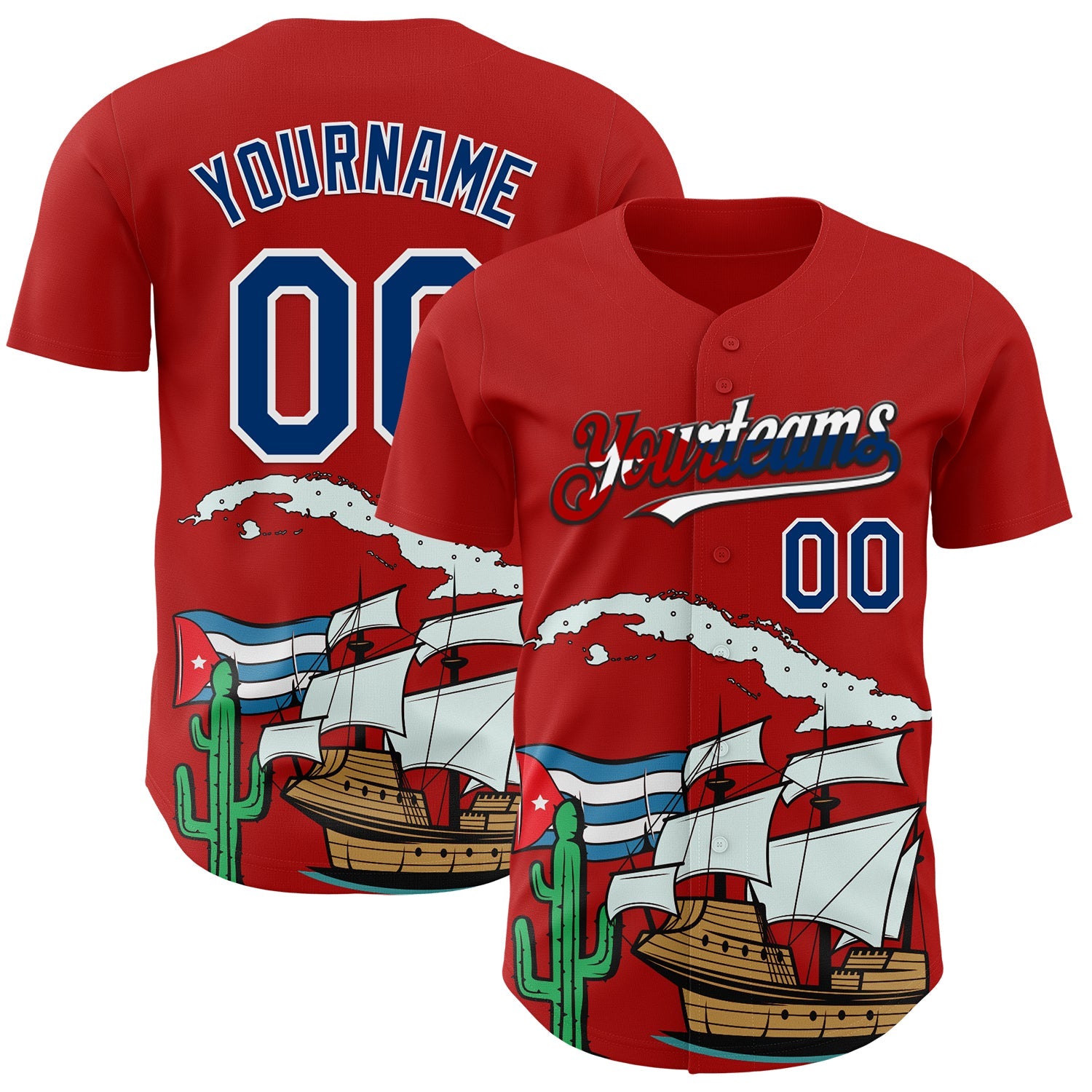 Custom Red US Navy Blue White Cuban Flag-Black 3D Cuba Authentic Baseball Jersey - Sky-Custom