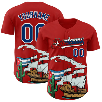 Custom Red US Navy Blue White Cuban Flag-Black 3D Cuba Authentic Baseball Jersey - Sky-Custom