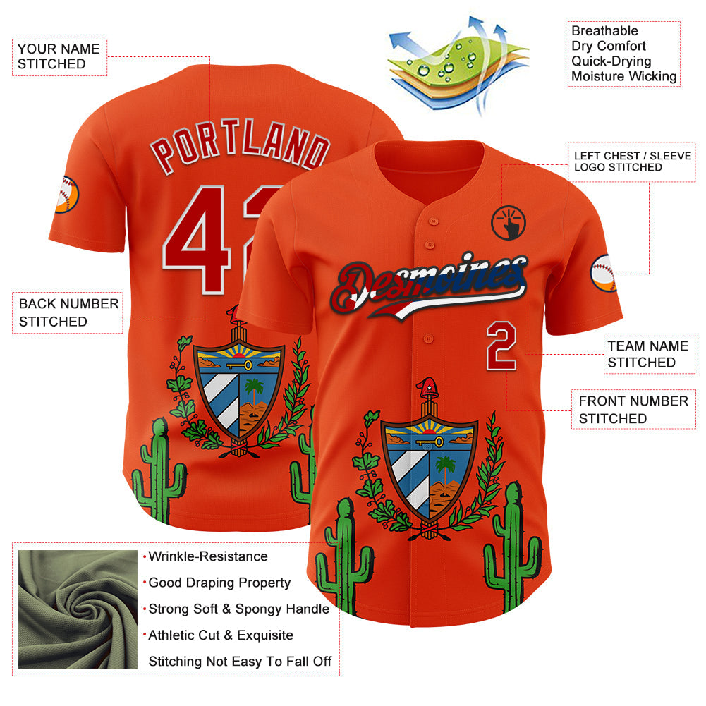 Custom Orange Red White Cuban Flag-Black 3D Cuba Authentic Baseball Jersey - Sky-Custom