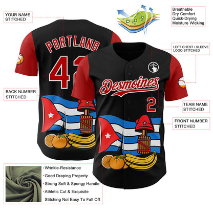 Custom Black Red-White 3D Cuba Cuban Flag Authentic Baseball Jersey - Sky-Custom