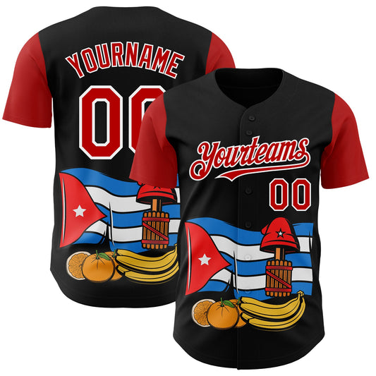 Custom Black Red-White 3D Cuba Cuban Flag Authentic Baseball Jersey - Sky-Custom