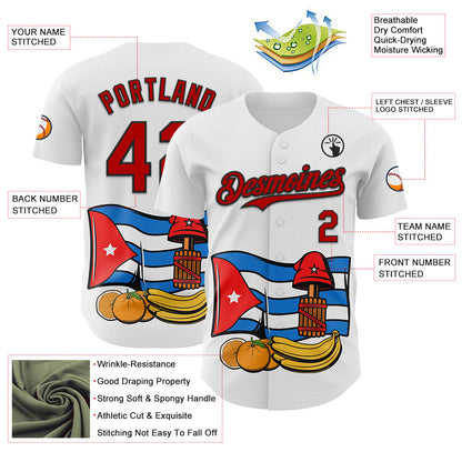 Custom White Red-Black 3D Cuba Cuban Flag Authentic Baseball Jersey - Sky-Custom